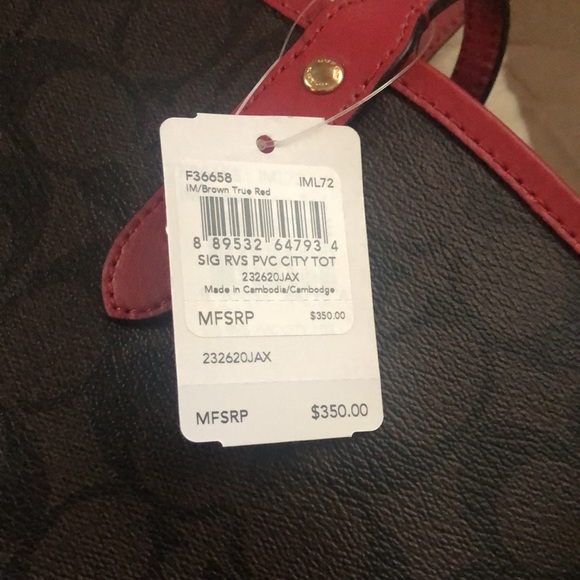 NWT - Coach city tote brown and red reversible to red also - Picture 5 of 6